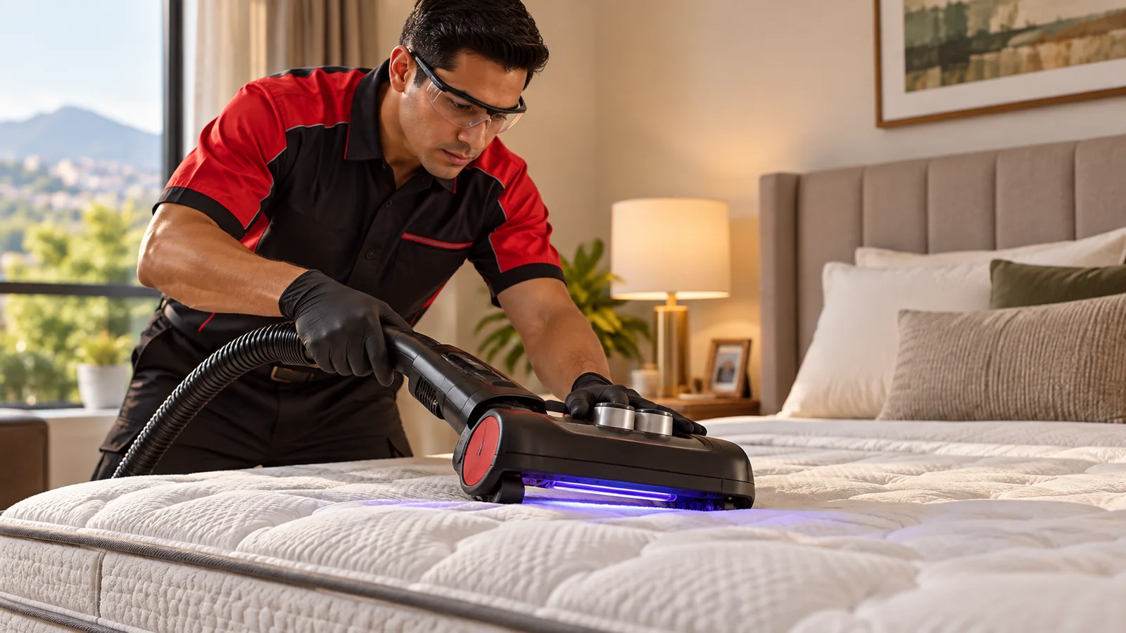 Tratamiento complementario con luz ultravioleta, ultrasonido y calor sobre un colchón