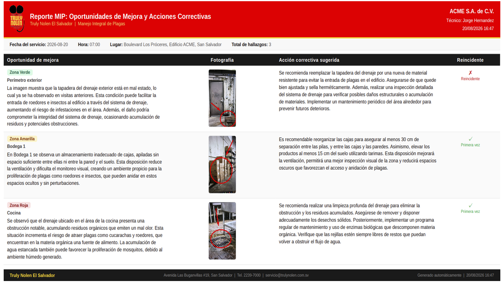 Vista de Truly IA360 con evidencia fotográfica y recomendaciones