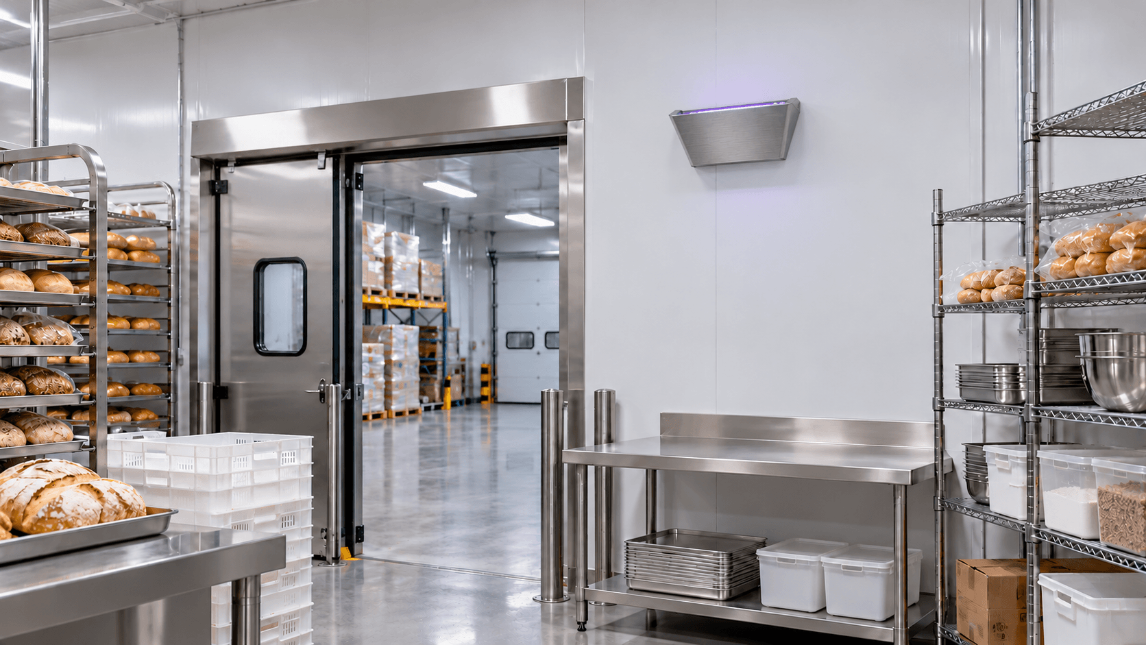 Lámpara ultravioleta TN Inox instalada en un área de producción y distribución alimentaria