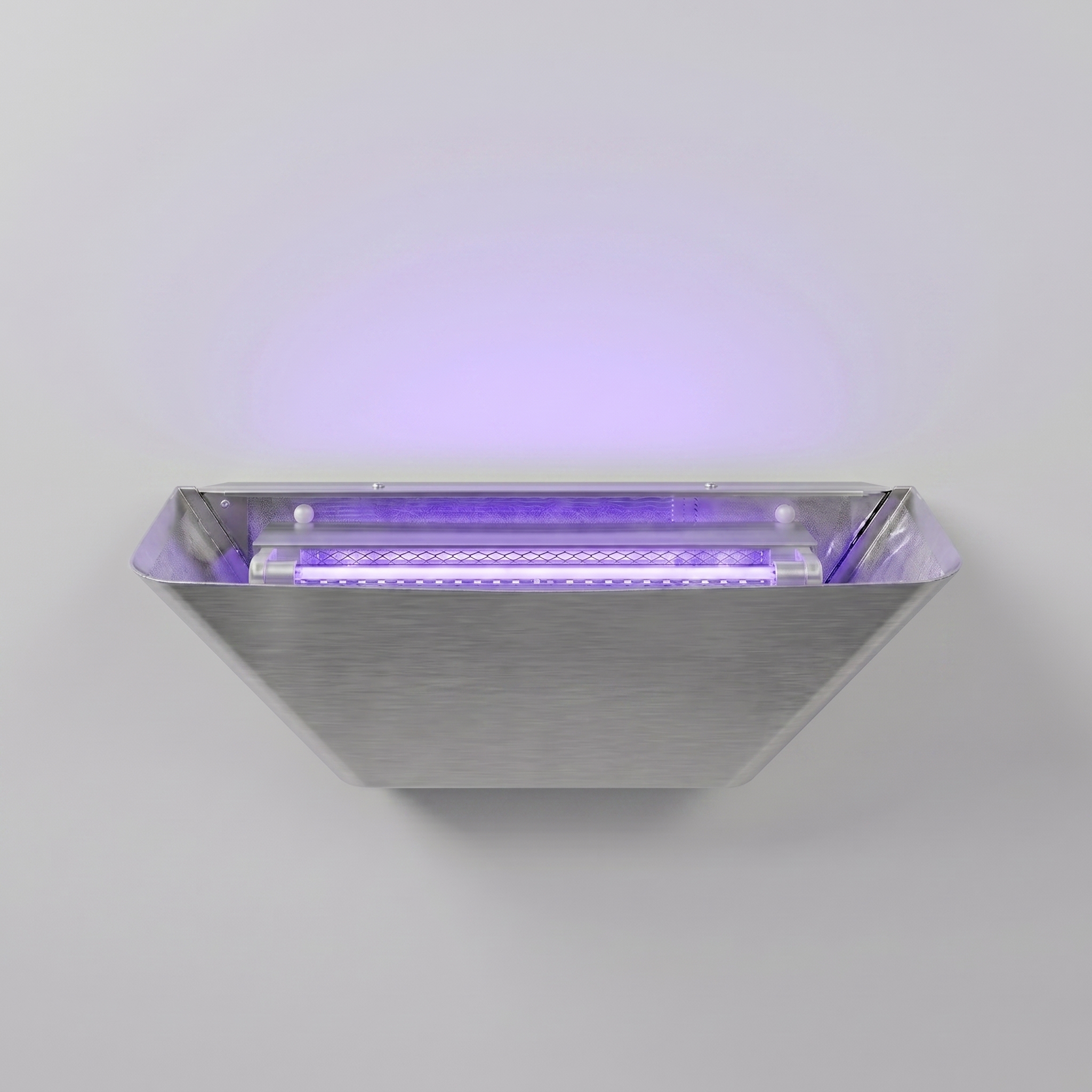 Vista frontal de la lámpara ultravioleta TN Inox encendida