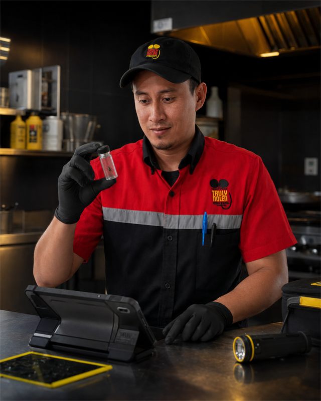 Técnico identificando una plaga con precisión
