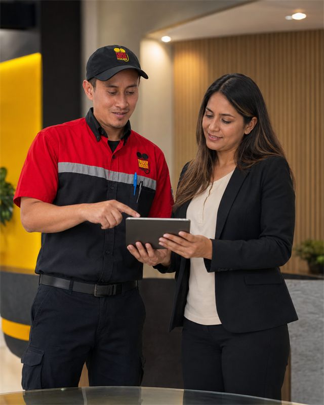 Técnico comunicando los resultados al cliente