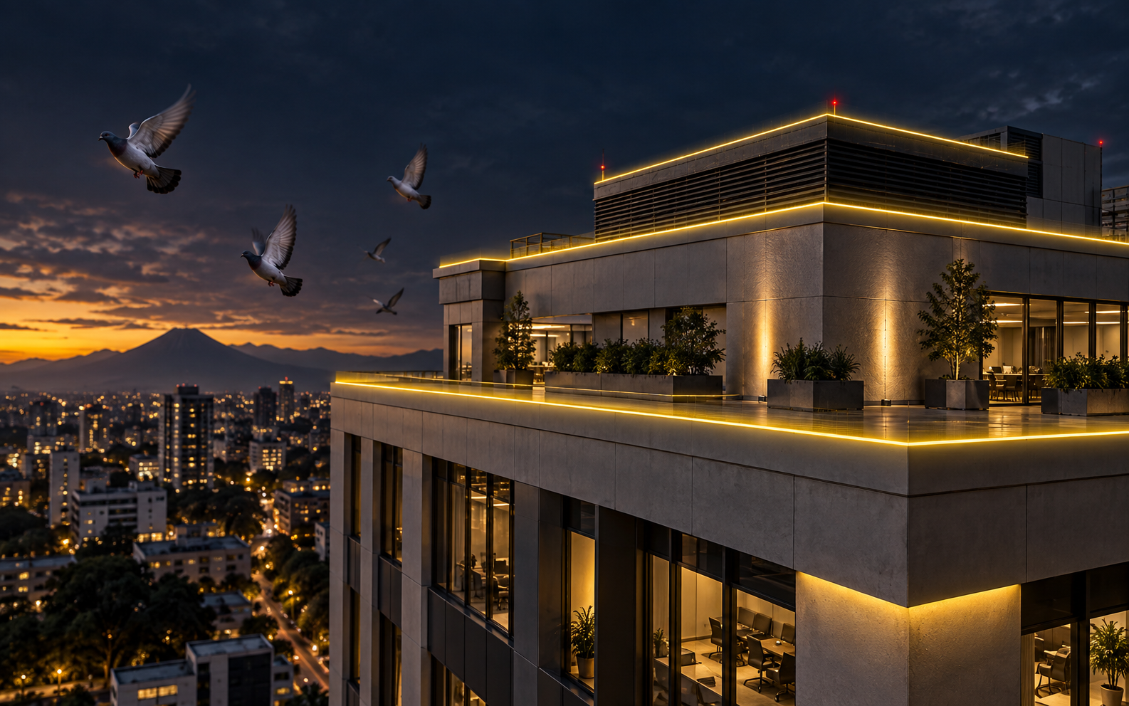 Protección profesional de un edificio frente a palomas